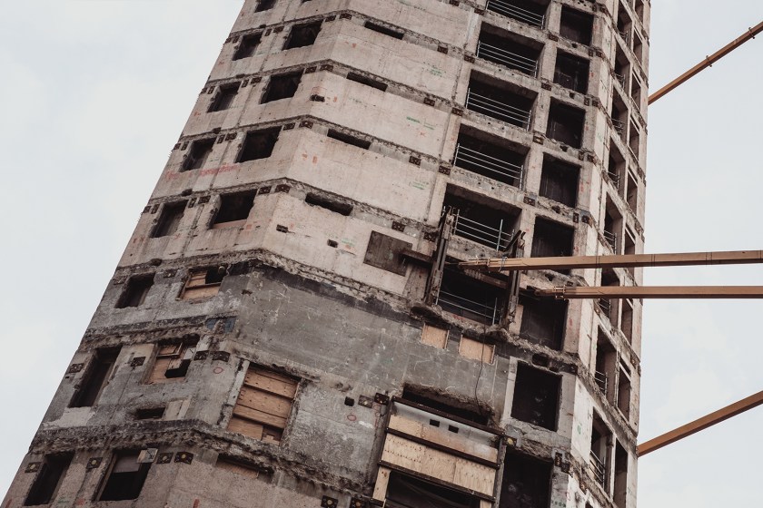 A tower being stripped down in London, 2015 